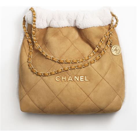 chanel beige lamb leather bag|Large shopping bag, Shearling lambskin, lambskin &gold.